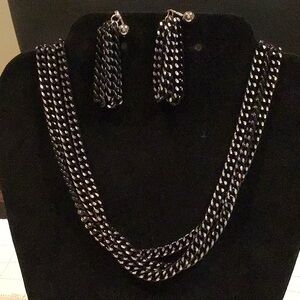 Vintage Cuban Curb Chain Necklace and Earrings